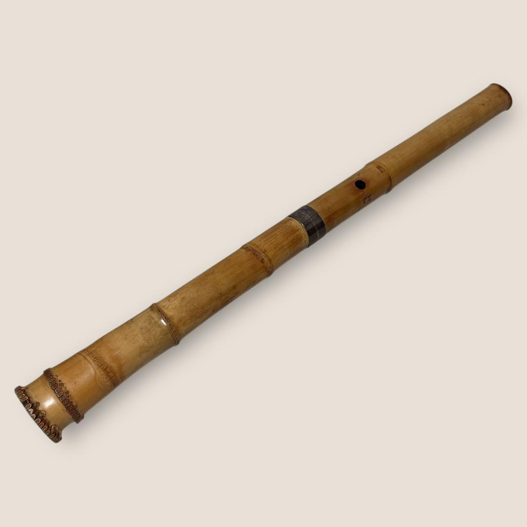 人気　尺八　琴古流　バチ型　銘あり　竹治　1印　2尺　7孔　和楽器　真竹　漆