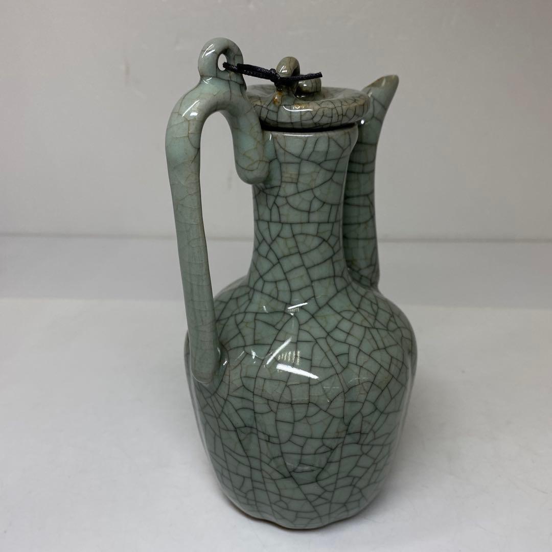 専用　中国古窯　哥窯青磁　ヒビ焼　水注　東さ7-0330①