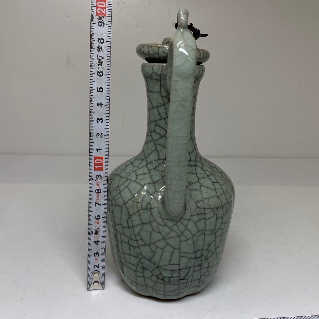 専用　中国古窯　哥窯青磁　ヒビ焼　水注　東さ7-0330①