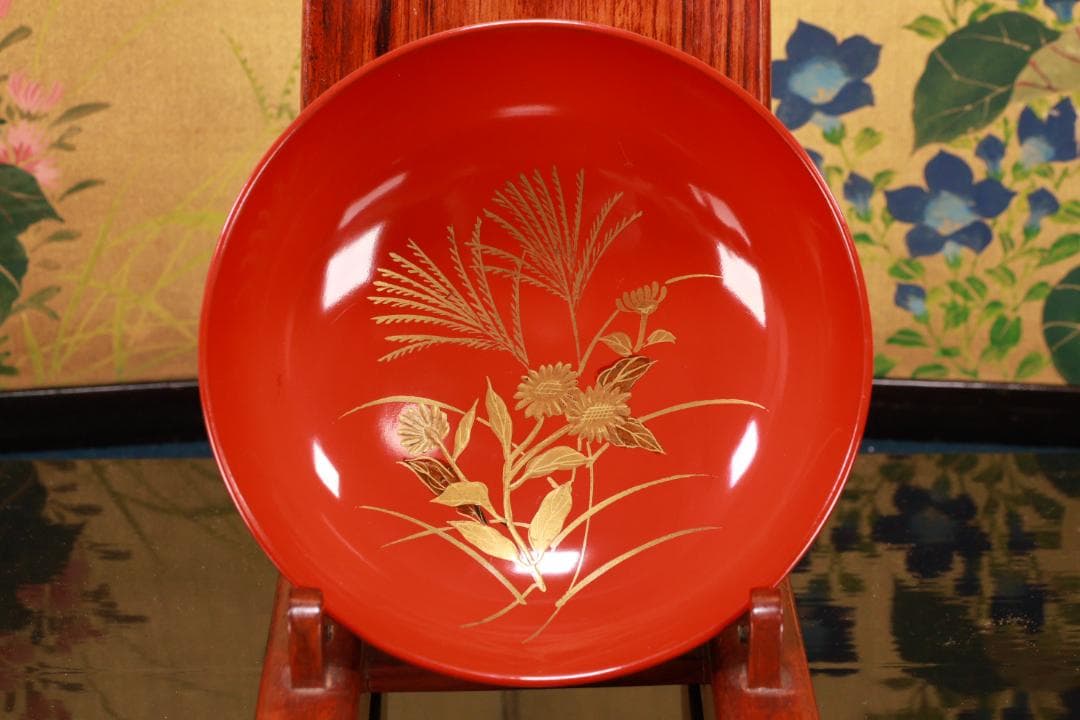 時代輪島塗　草花蒔絵　吸物椀　十客　木製　茶道具　懐石　菓子　BJ134