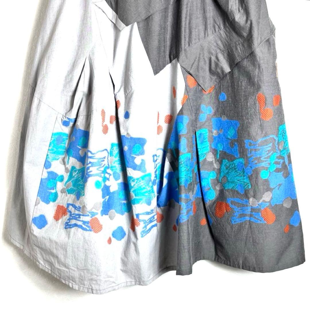 どんこ　慈雨　変形バルーン　かぼちゃ　フレアスカート グレー 青