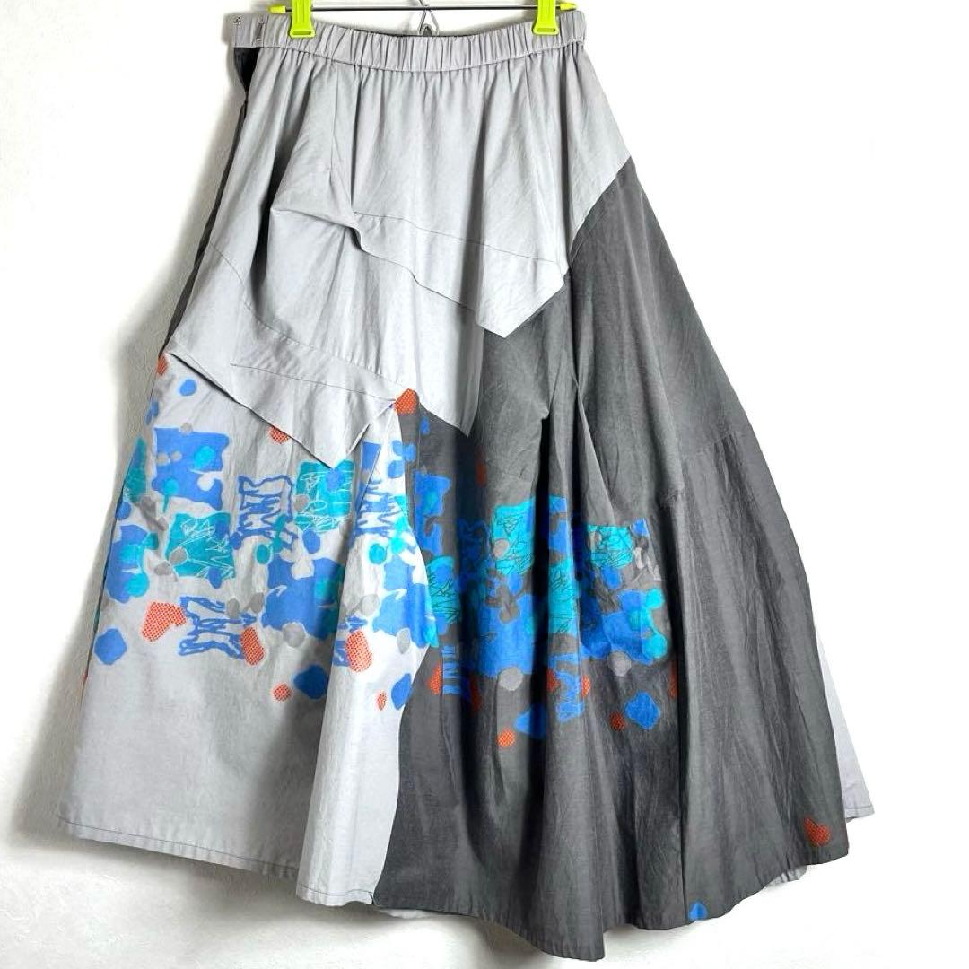 どんこ　慈雨　変形バルーン　かぼちゃ　フレアスカート グレー 青