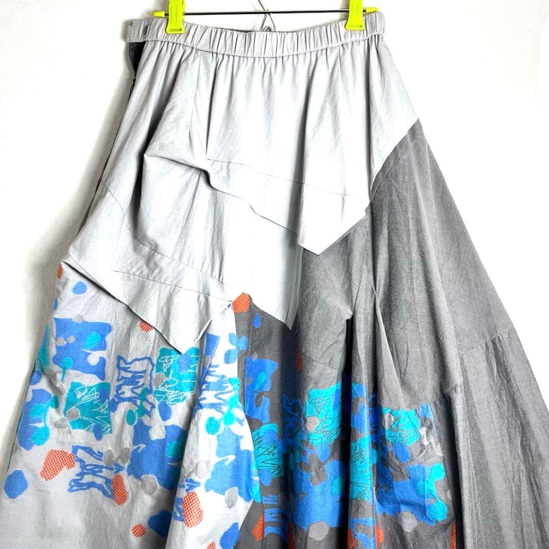 どんこ　慈雨　変形バルーン　かぼちゃ　フレアスカート グレー 青