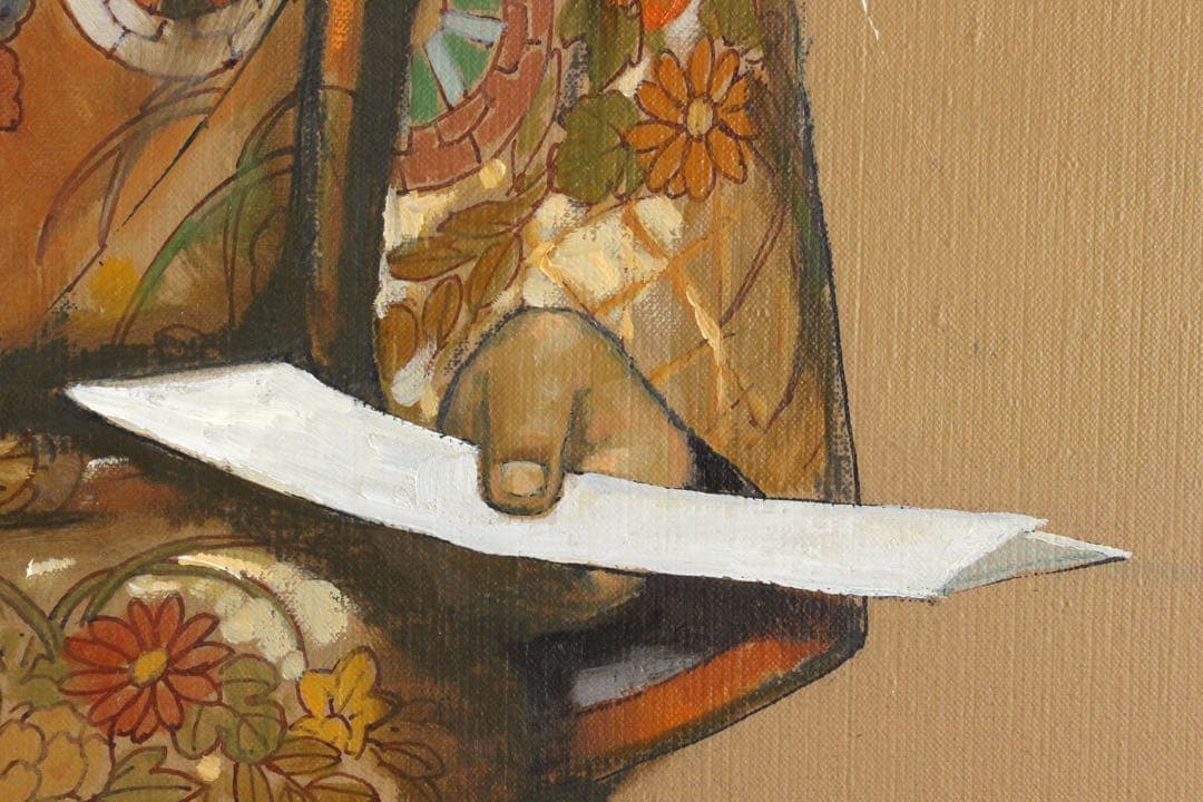 No4830額装　能秀樹「都の春」　油彩画　F10 直筆サイン　裏書有　送料無料