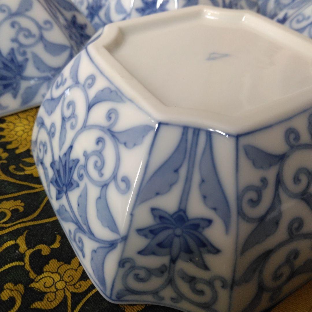 レア【木箱付き】深川製磁 かぶと唐草 　角切中鉢　5枚揃