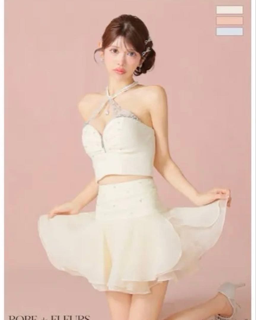 ビジューホルターネックミニキャバドレス Sサイズ ローブドフルール