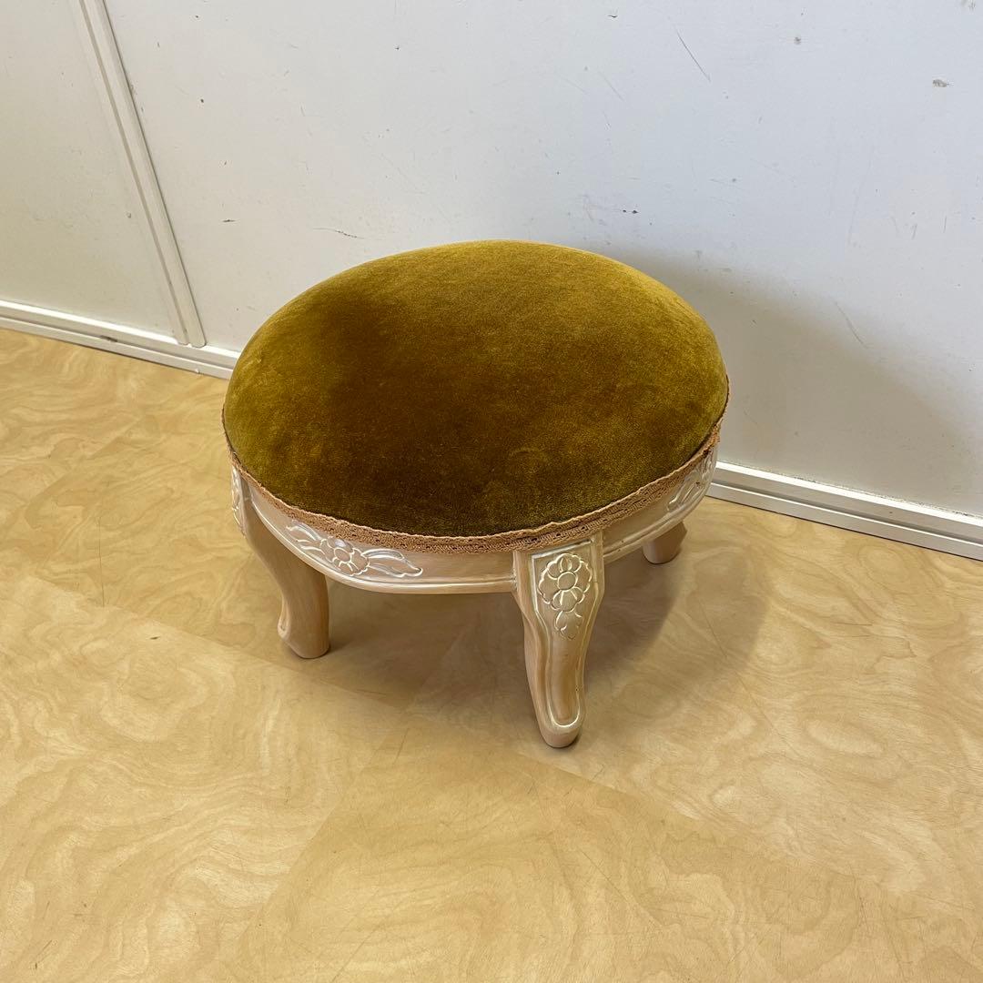 グリーン イタリア製 猫脚 小型スツール② ミニスツール オットマン 椅子