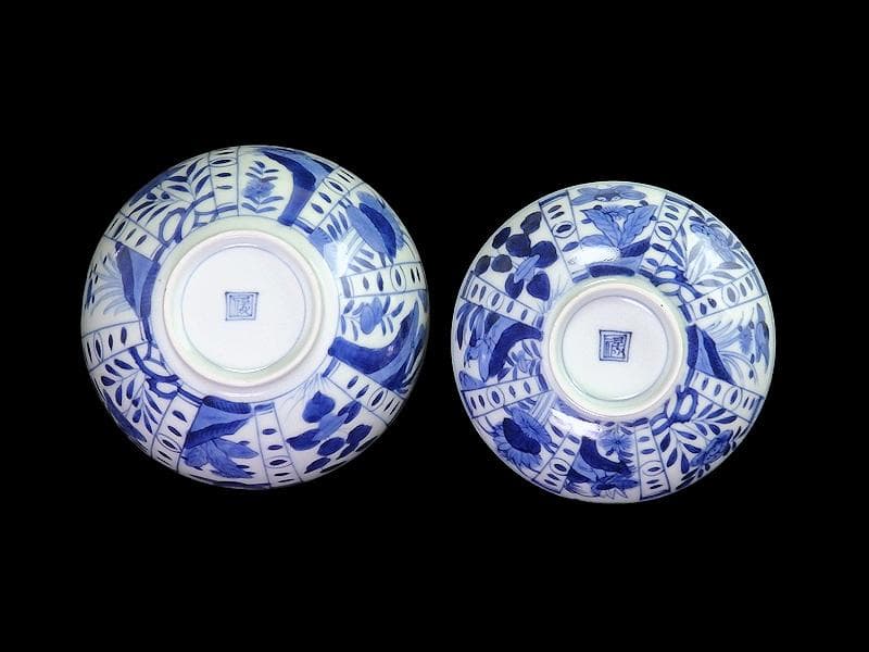 古伊万里　染付　芙蓉手　花鳥紋の図　大振蓋茶碗　F319AS-CXz