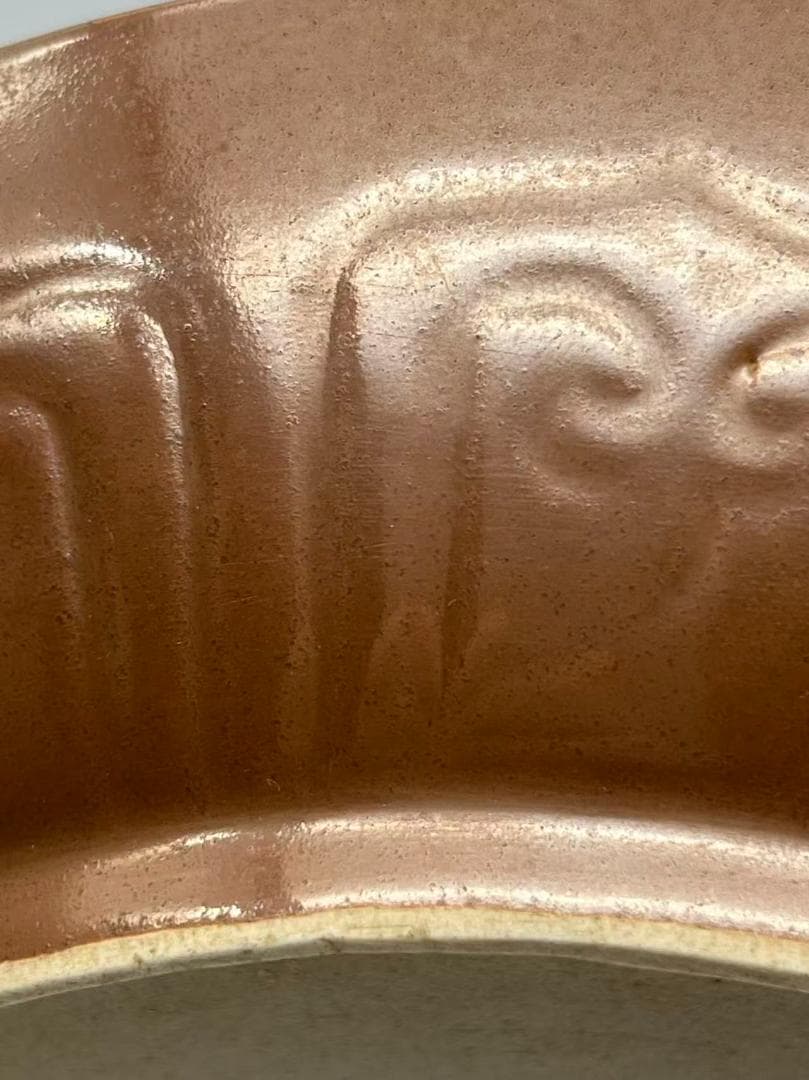 元末明初 明時代 祭藍釉 紫金釉　吉祥雲龍文盤　【旧家蔵出し】(B-43)