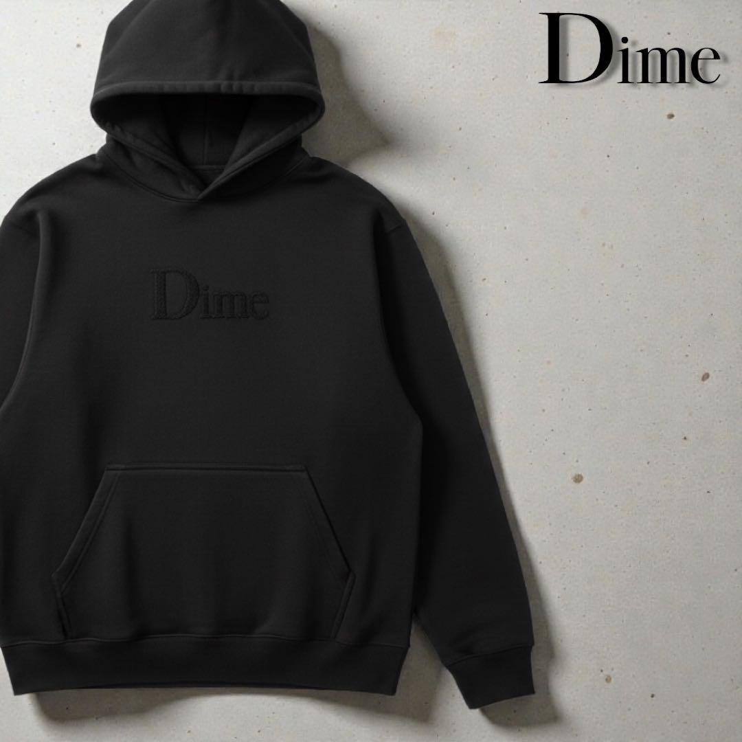Dime クラシックロゴ 刺繍 パーカー 黒 M ブラック同色ロゴ ダイム 完売