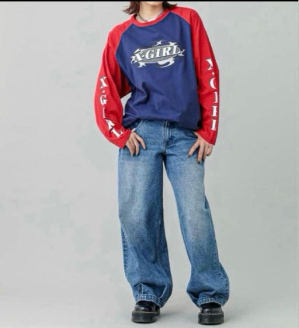 《大人気完売品》あいみょん着用❗️X-girl ロンTネイビー長袖リンガーTシャツ