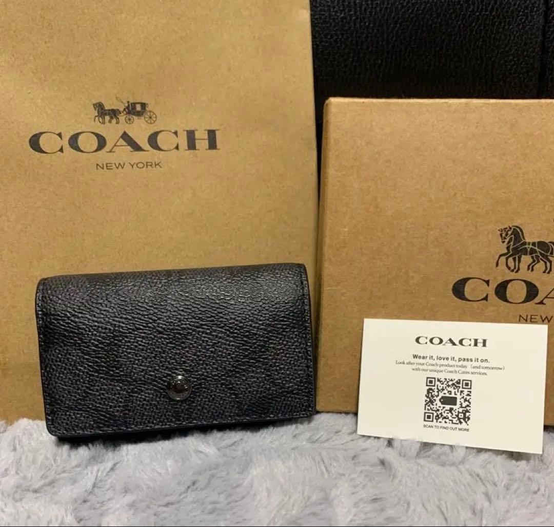 COACH ブラック シグネチャー レザー キーケース
