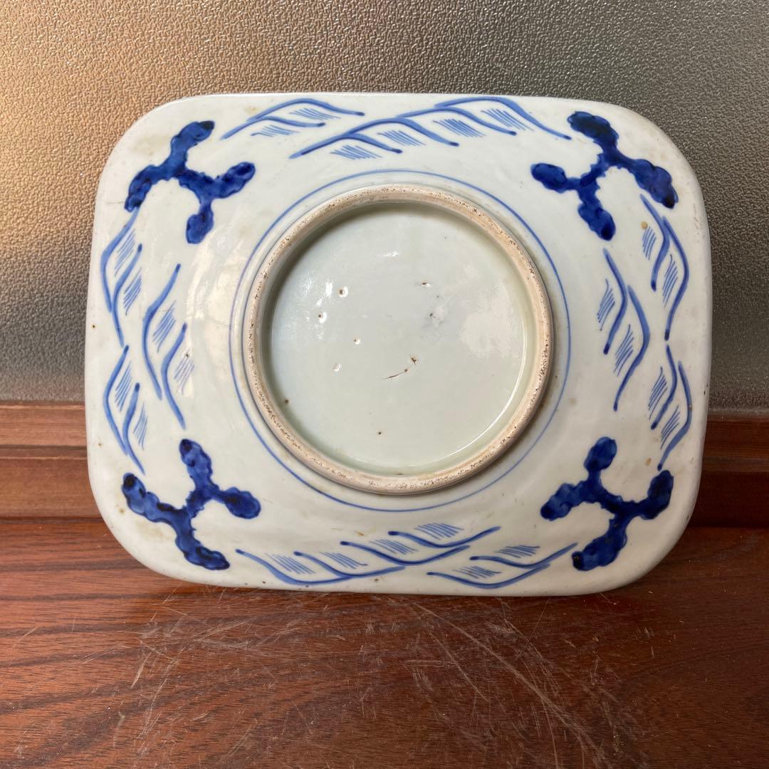 古伊万里染付鶴亀松竹梅四方皿 江戸時代　茶碗2点