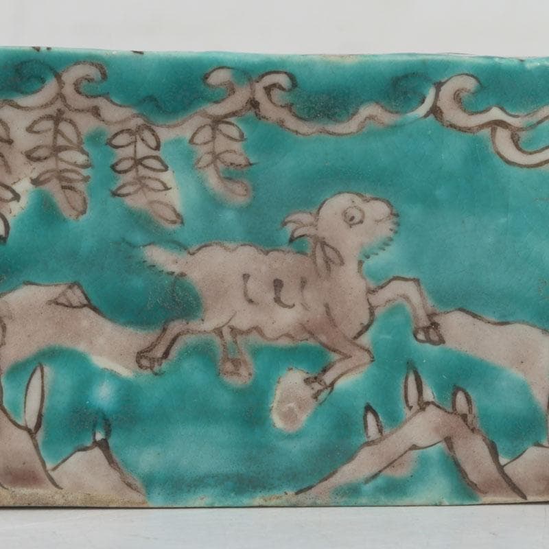 中国　書道具　緑釉　神獣花草文　水滴　V　9595