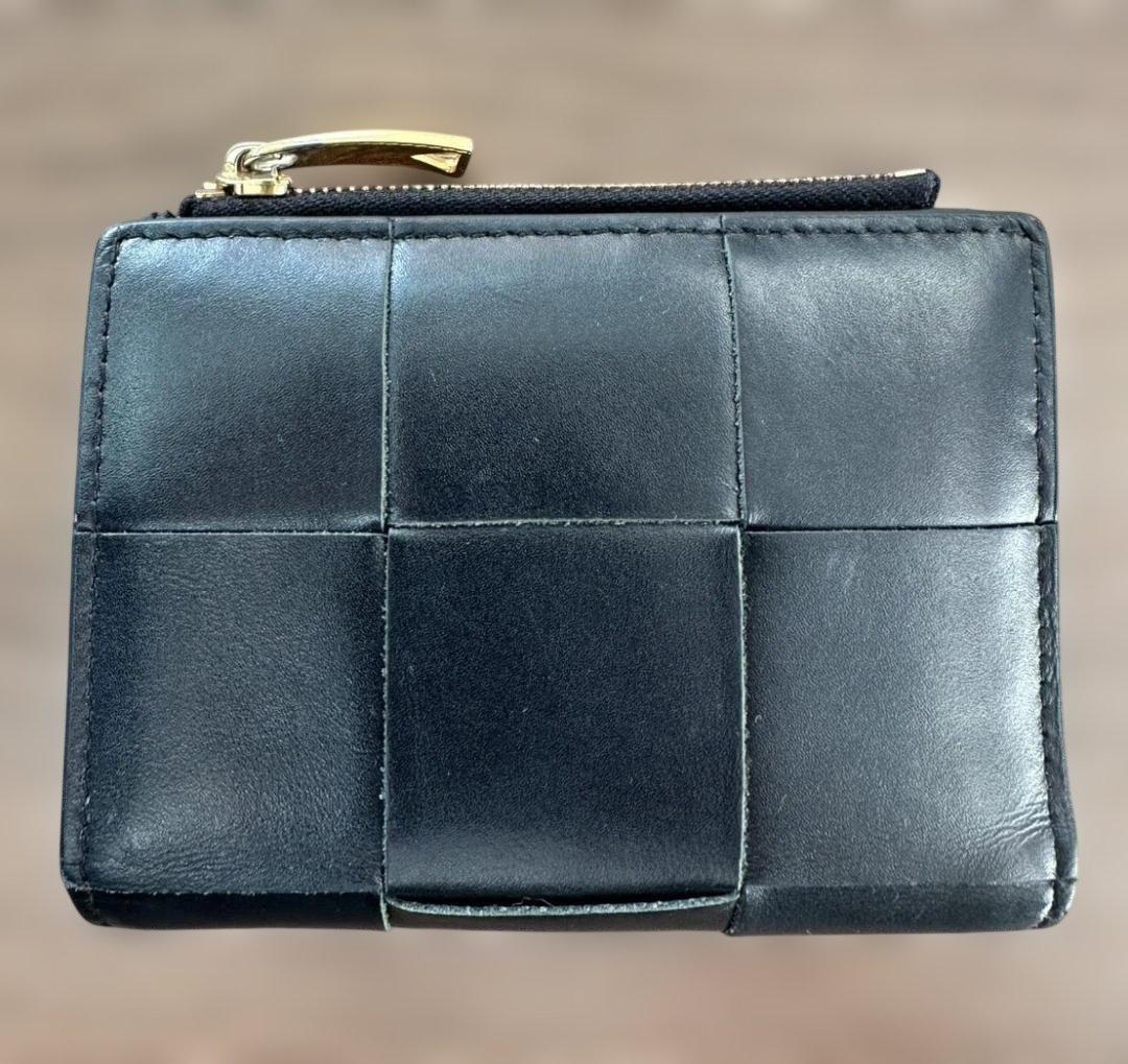 BOTTEGA VENETA 二つ折り財布 マキシイントレチャート レザー 黒