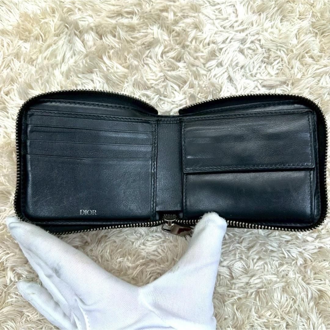 【美品】クリスチャンディオール 二つ折り財布 グレー キャンバス トロッター
