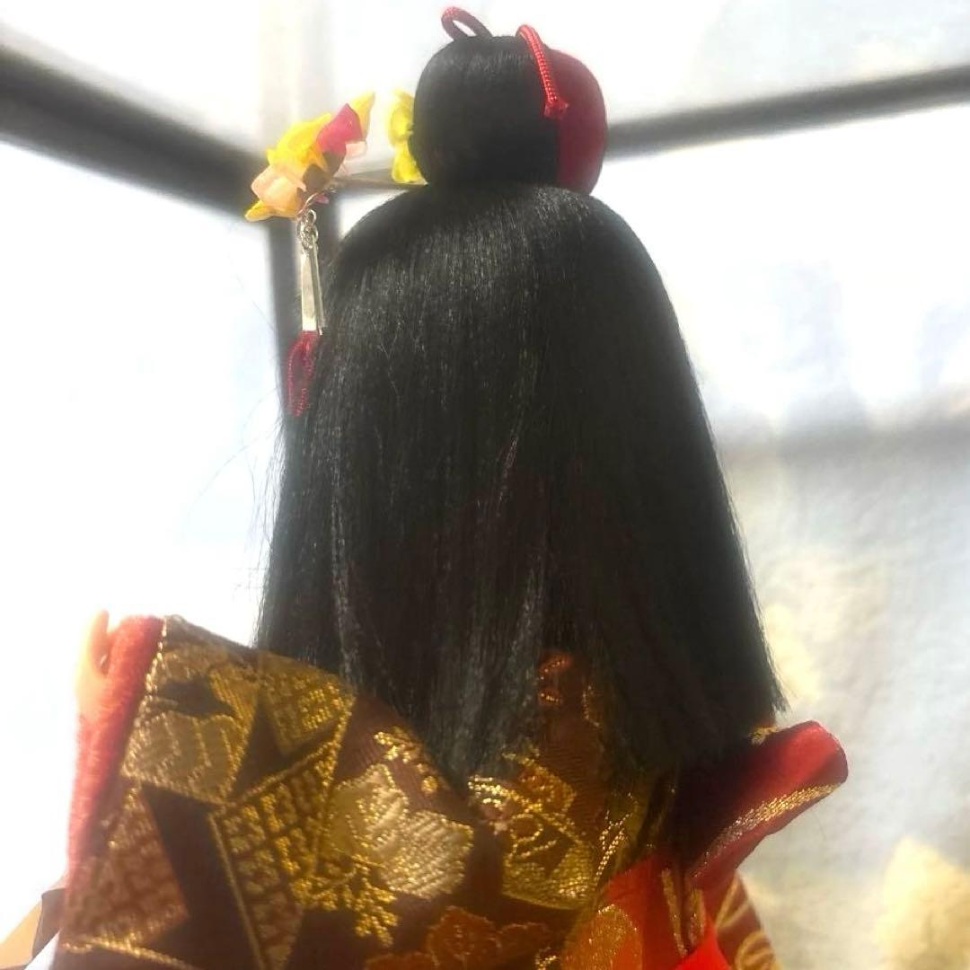 日本人形 市松人形 金扇子 舞踊 台付き 正絹 美少女 御所人形 桜山作