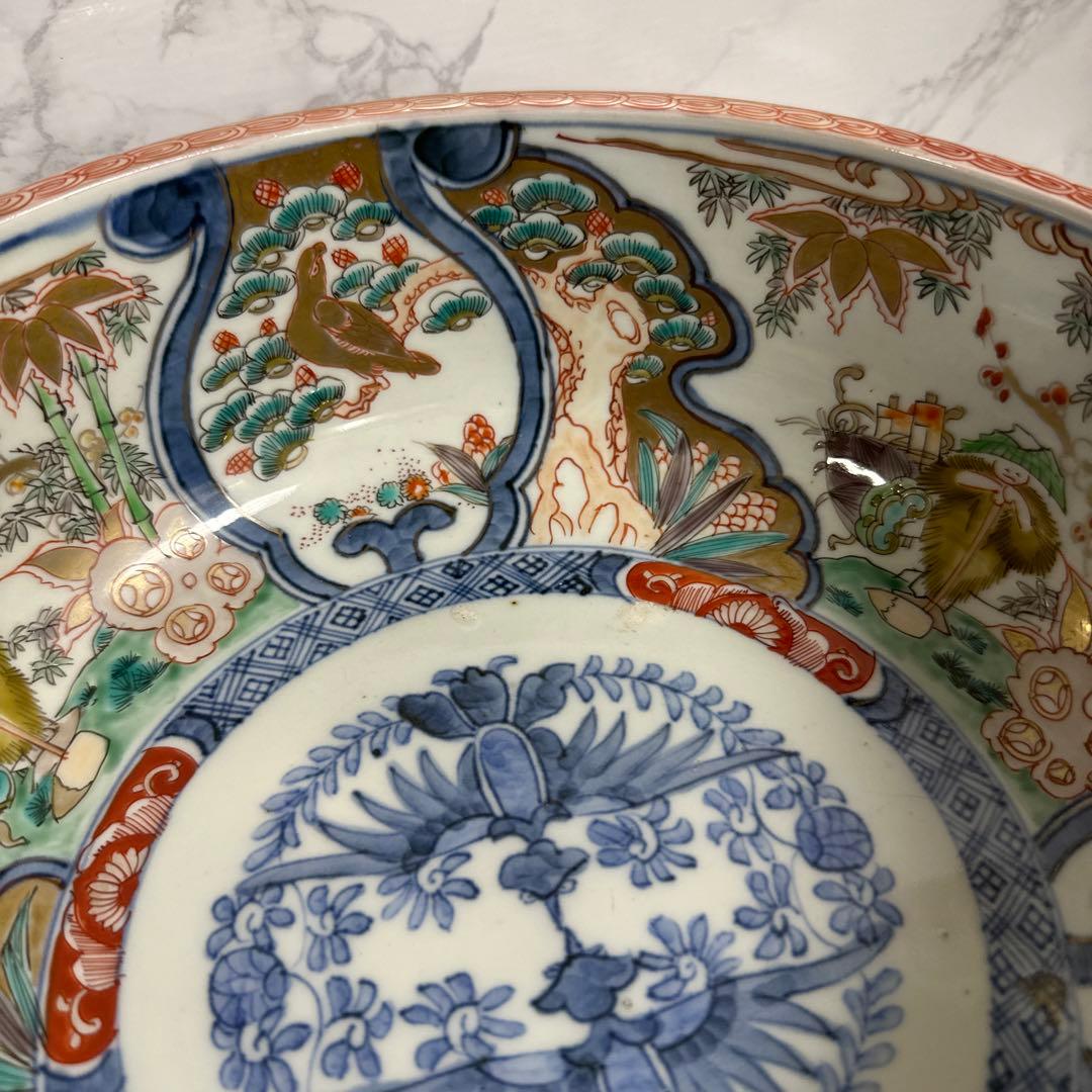 江戸期、色絵金蘭手、極上、花鳥人物図。箱付き。