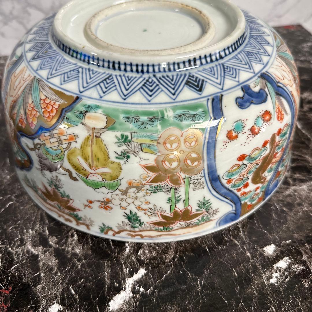 江戸期、色絵金蘭手、極上、花鳥人物図。箱付き。