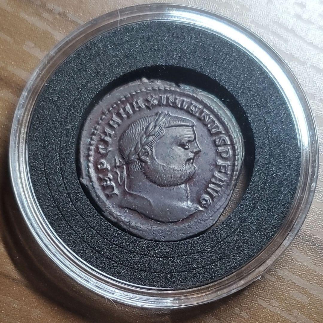 極めて美品 ローマ帝国 マクシミアヌス帝 フォリス 銀メッキ銅貨 古代 