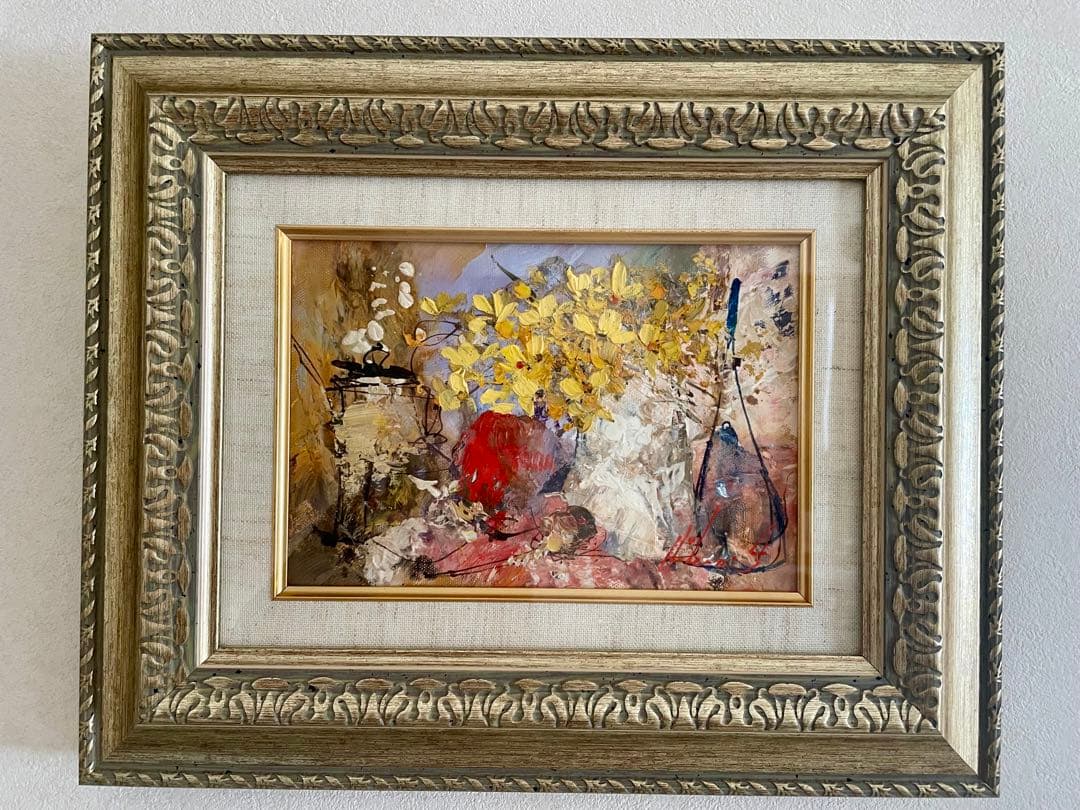 新品同様 池田秀郎 油彩原画 直筆サイン 豪華額装 SM 花 箱入り