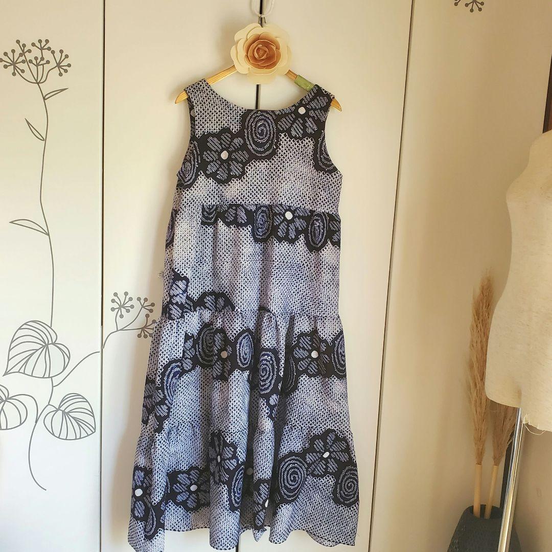 さと　有松絞りリメイク、有松ティアードワンピース、サロペット