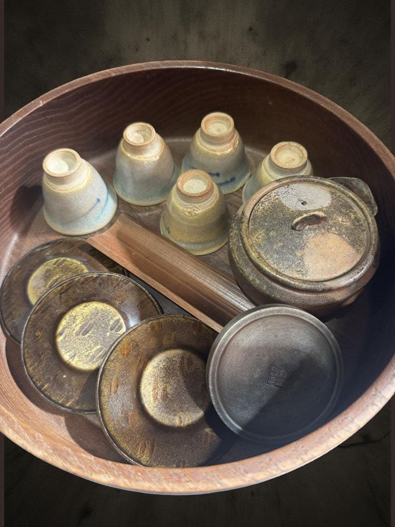 ⚫️ 間村自造 茶托（ちゃたく） 茶入れの蓋 煎茶器セット 備前焼