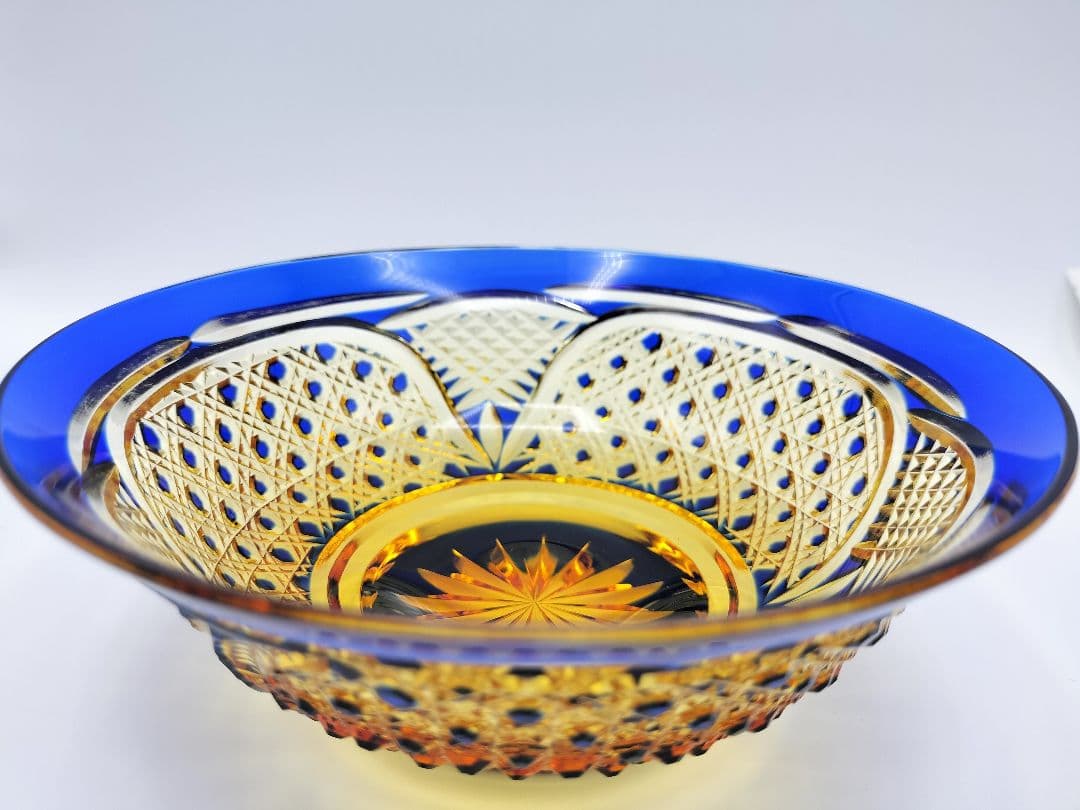 希少品☆江戸切子 小鉢 五寸皿 琥珀瑠璃（切子、江戸切子、薩摩切子）