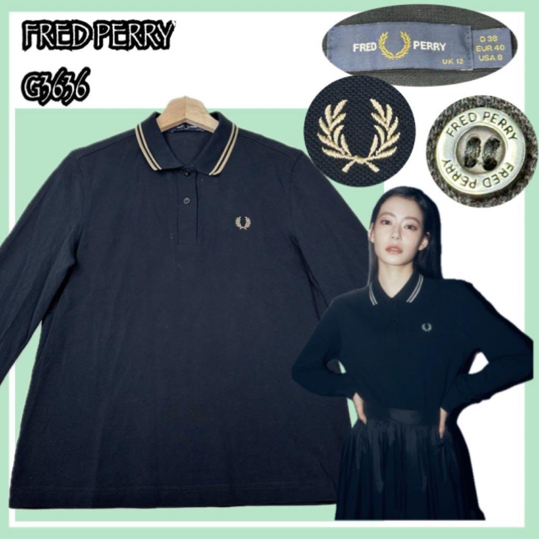 ✨美品✨フレッドペリー 金刺繍 ポロシャツ G3636 黒 長袖 UK12 L