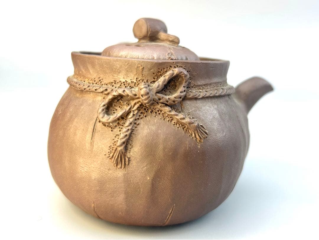 江戸期　万古焼　急須　萬古焼　茶器 陶器製 急須 装飾リボン