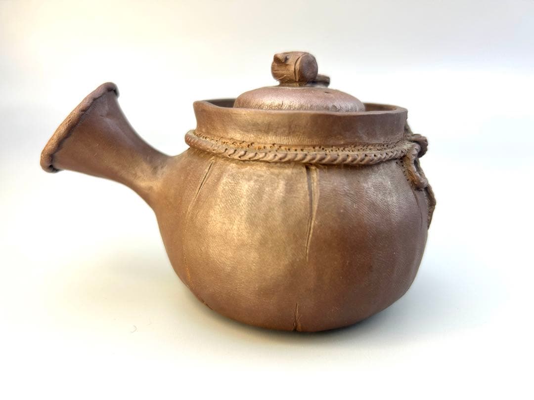 江戸期　万古焼　急須　萬古焼　茶器 陶器製 急須 装飾リボン