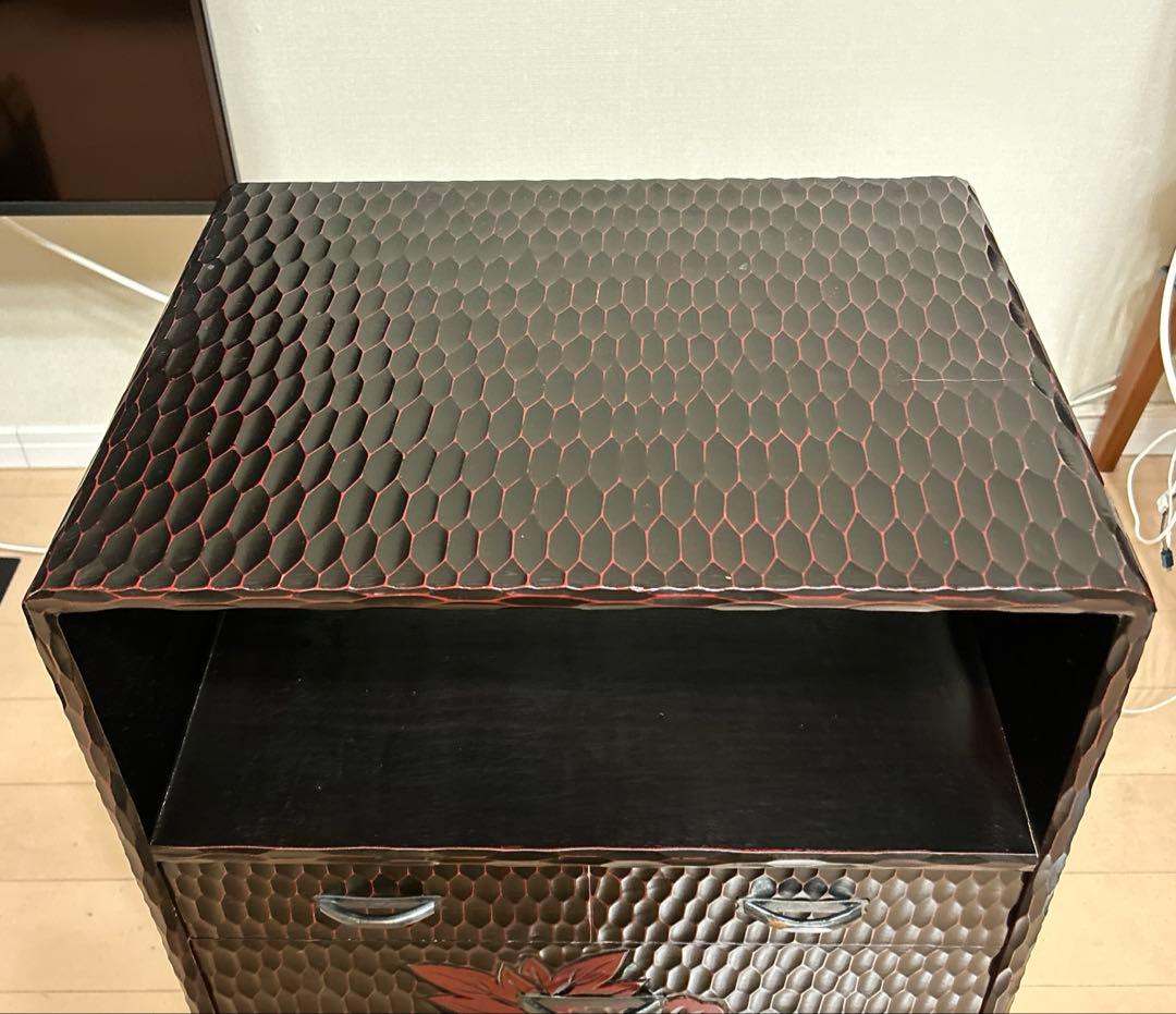 昭和レトロ 鎌倉彫 茶箪笥 飾り棚 チェスト アンティーク レア used 美品