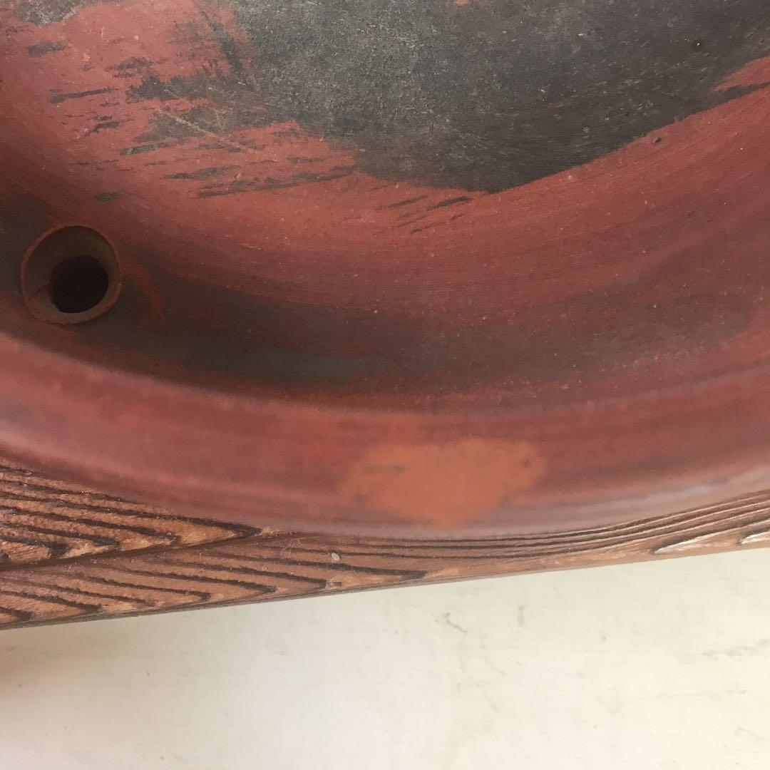 盆栽鉢　美しい紅泥朱泥骨董盆栽鉢落款有豊林丸鉢25cm✖️5cm雷文山野草南蛮鉢