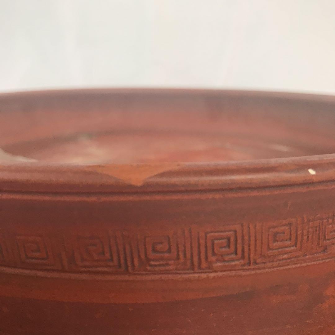 盆栽鉢　美しい紅泥朱泥骨董盆栽鉢落款有豊林丸鉢25cm✖️5cm雷文山野草南蛮鉢