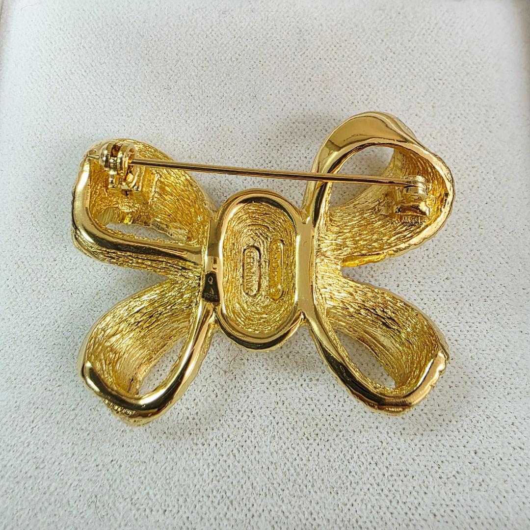 Dior クリスチャンディオール リボン ブローチ ゴールド ラインストーン