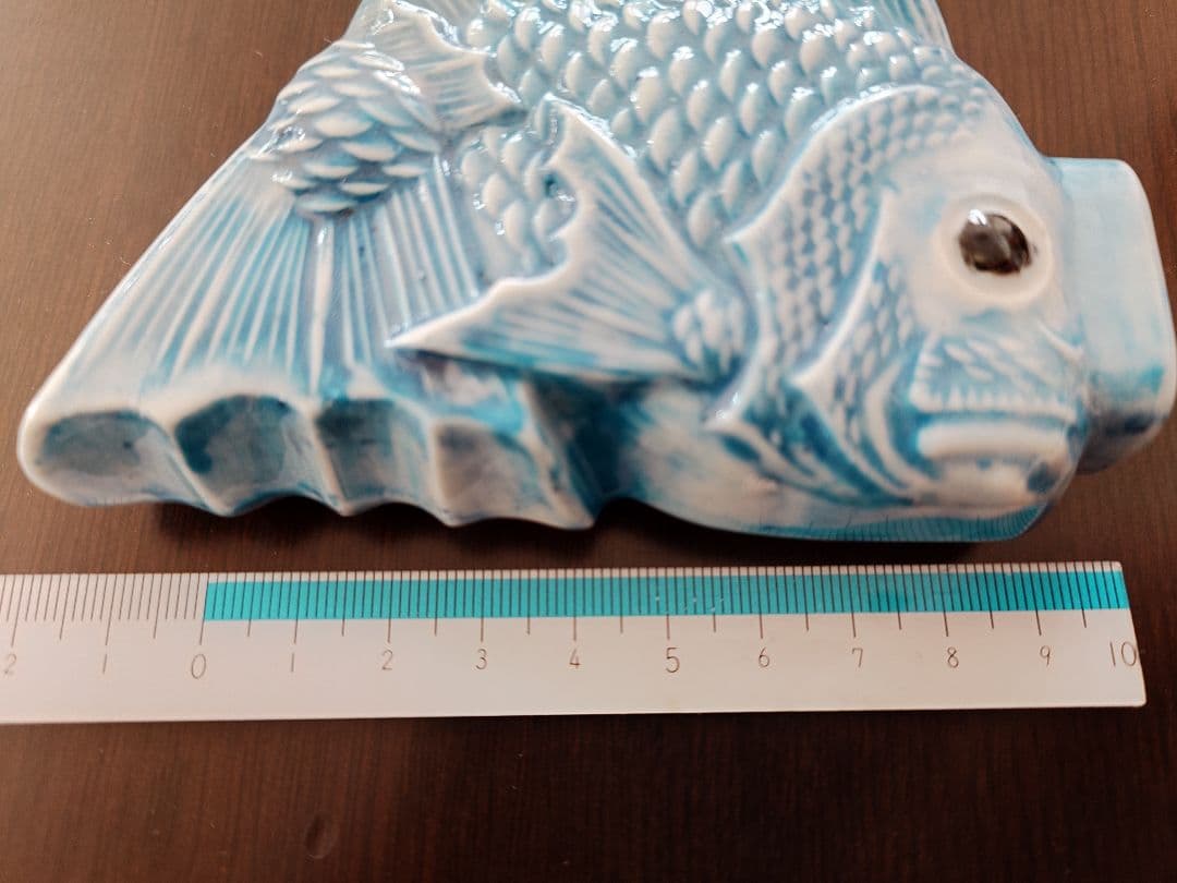 青い魚形陶器 鯛 壁付け 花瓶 フィッシュウォールポケット