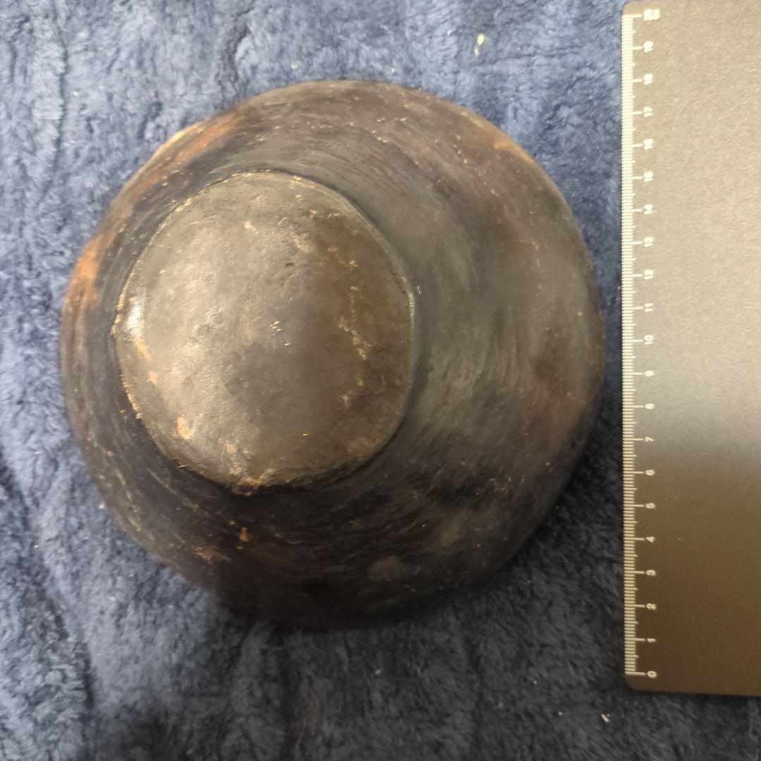 南米 黒色陶器皿 茶色模様 アンティーク