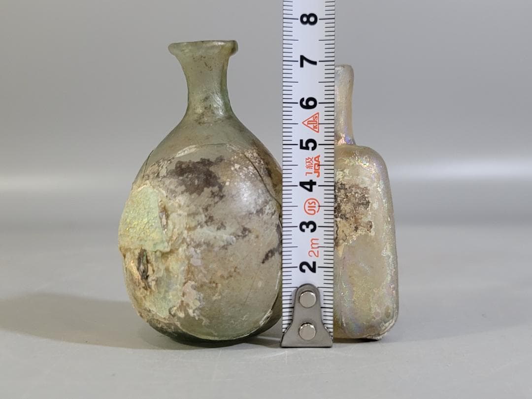 古代ローマングラス 銀化 小瓶 シリア 2個 発掘品 DT363