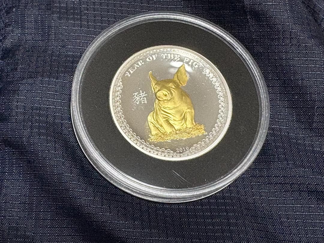 【新品/未使用】2019 パラオ　干支　猪図　金メッキ　5ドル銀貨