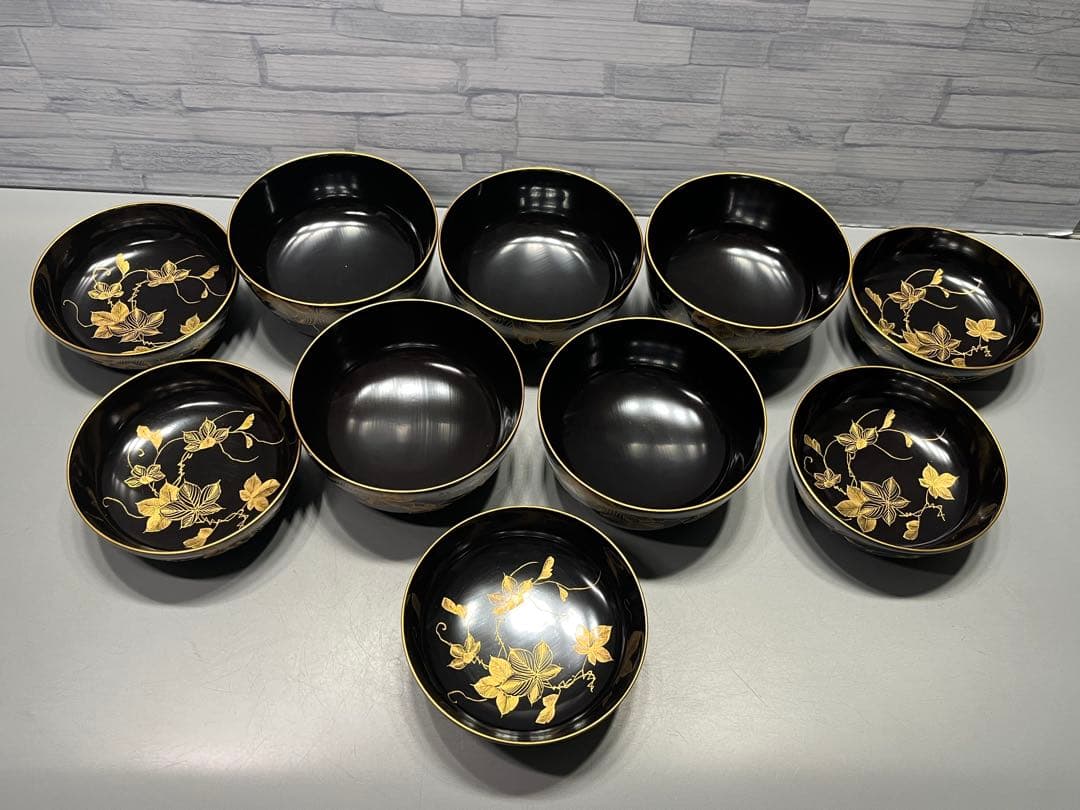 極上　輪島塗　沈金蒔絵　大きめ　吸物椀　煮椀　五客　木製　五客はラストです。