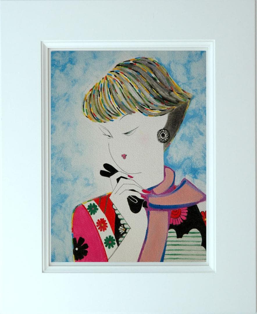 油絵 菅家令子 絵 絵画 インテリア 額付(青緑＋銀) F3-010311 女性