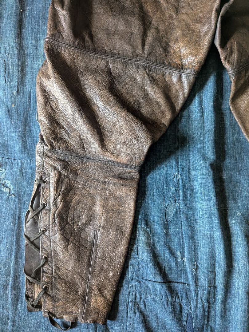 30s40s フランス ビンテージ レザージョッパーズパンツ モーターサイクル