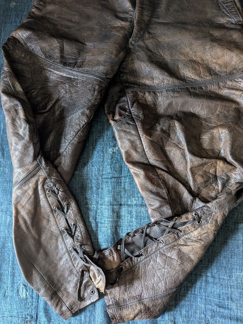 30s40s フランス ビンテージ レザージョッパーズパンツ モーターサイクル