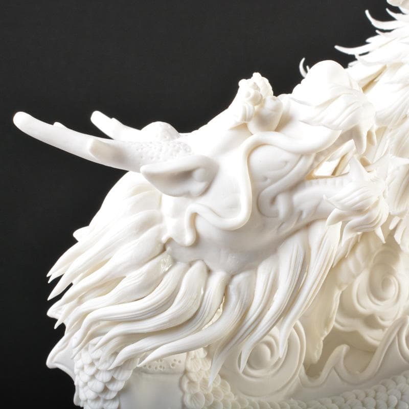 中国　陳文成作　徳化窯白磁　吉祥龍鳳　置物　箱・証書付　V　5457A