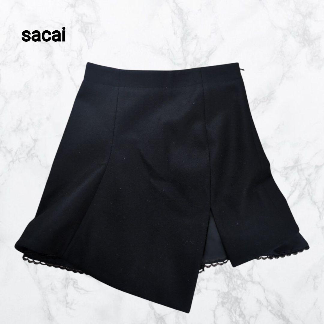 【美品】sacai 24AW レースドッキング ウール スカート
