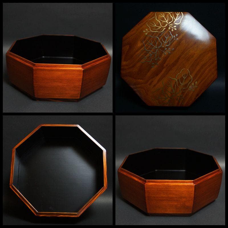 茶道具 平安上杉満樹『松摺漆喰籠』金銀桐蒔絵 八角喰篭 菓子器 共箱★美品★