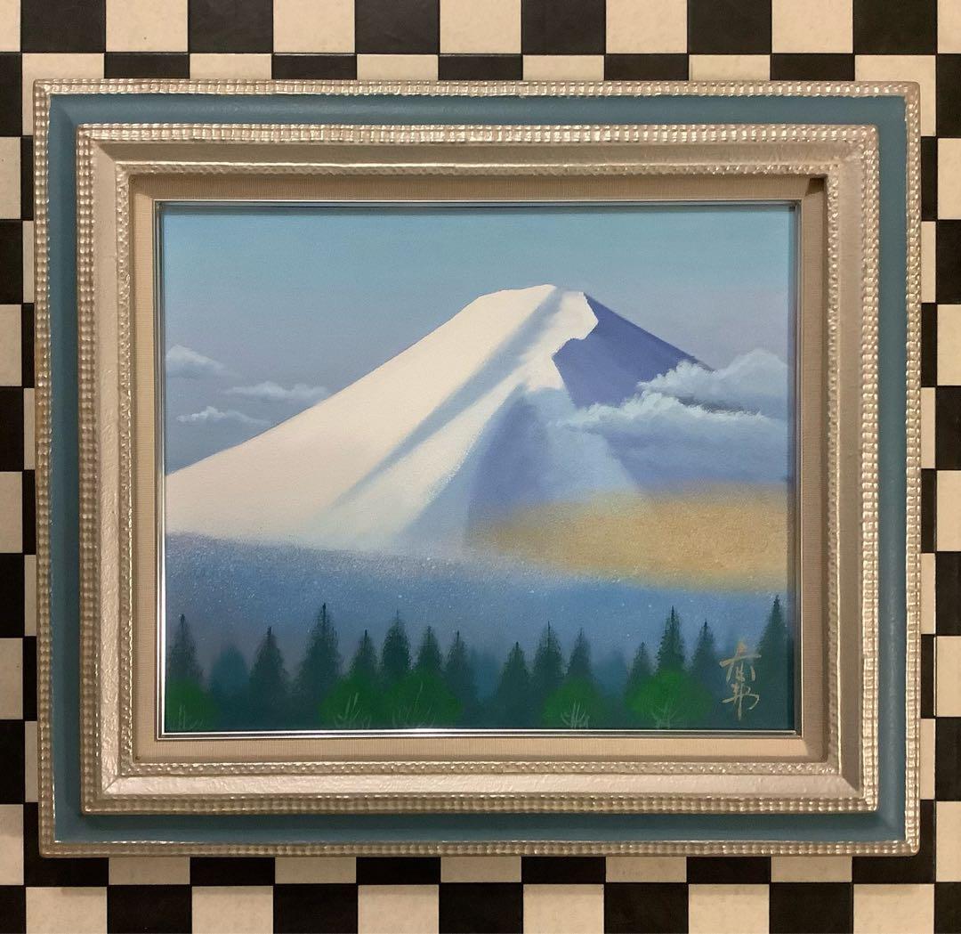 絵画・油絵・額縁付・徳田春邦・白富士・風景画・油彩画・美術品・インテリア
