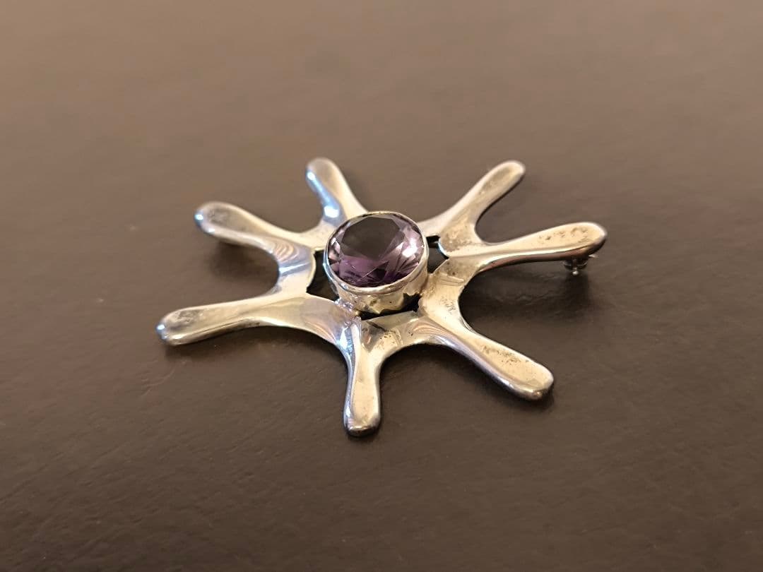 ヴィンテージ メキシコ 925シルバー モダニスト　デザイン アメジストブローチ