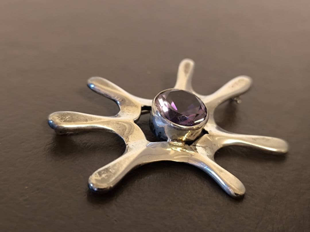 ヴィンテージ メキシコ 925シルバー モダニスト　デザイン アメジストブローチ