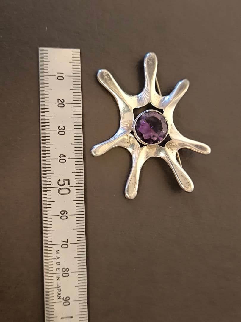 ヴィンテージ メキシコ 925シルバー モダニスト　デザイン アメジストブローチ